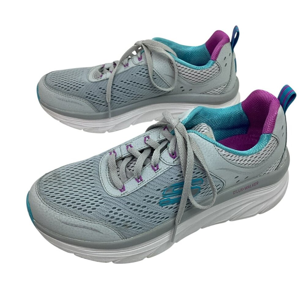 Skechers D’Lux Walker Womens 8.5 Light Gray/Multicolor Sneakers Mesh Leather